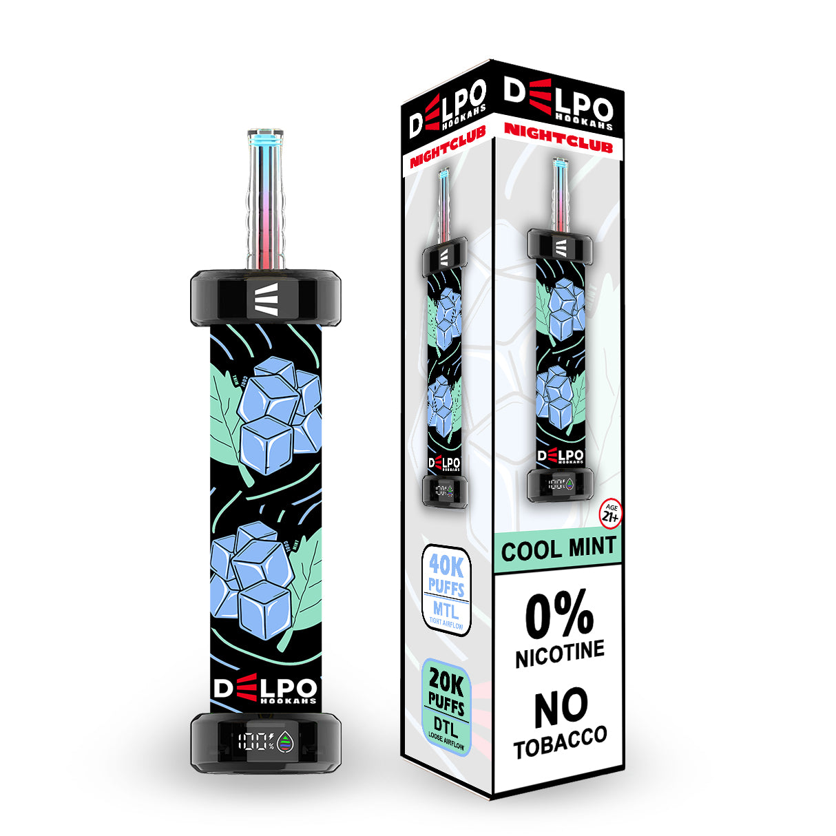 Delpo Hookahs Cool Mint 'Nightclub' 40K Puffs Healthy Vaping Alternative Blakk Smoke No Nicotine No Tobacco Disposable E-Hookah www.delpohookahs.com