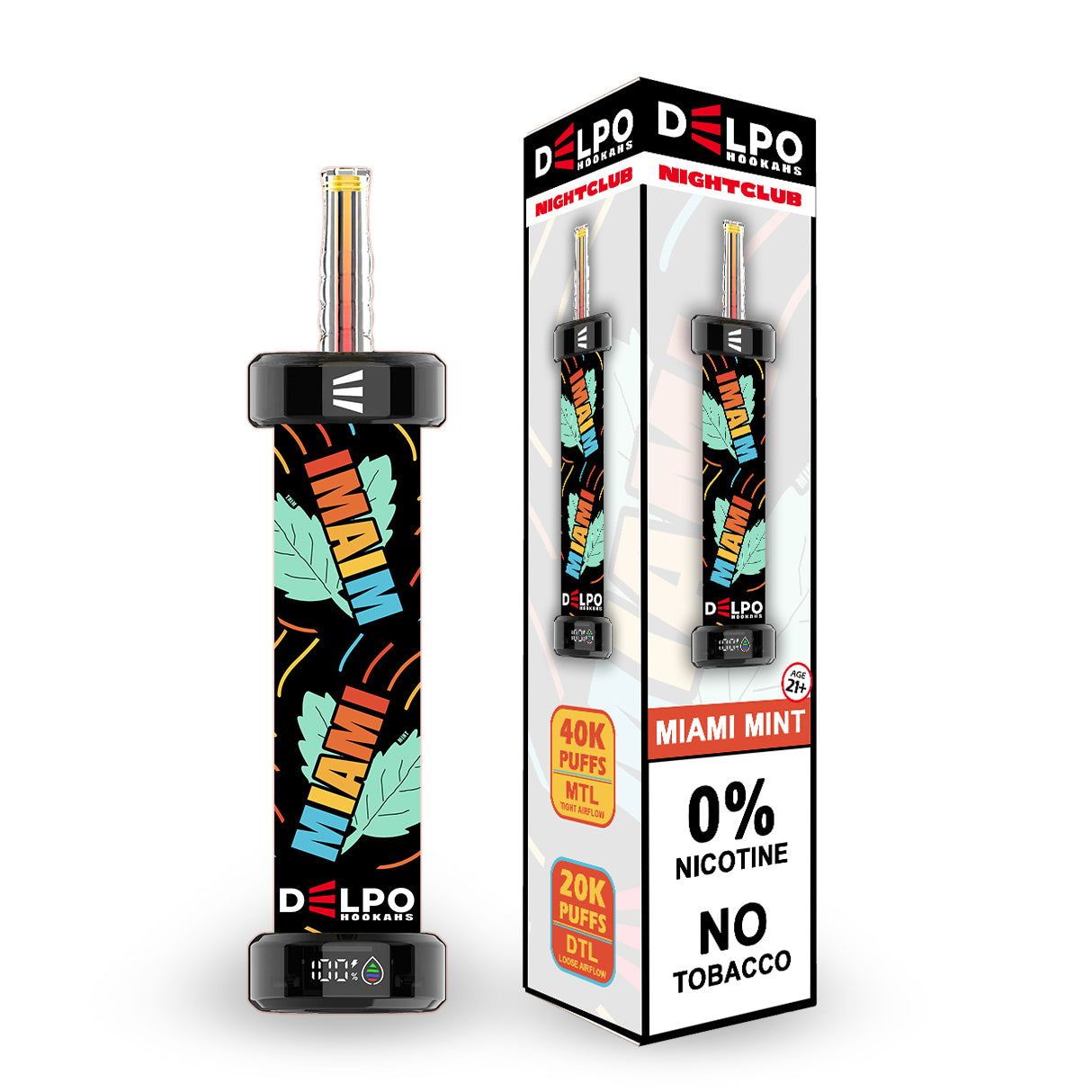 Delpo Hookahs Miami Mint 'Nightclub' 40K Puffs Healthy Vaping Alternative Blakk Smoke No Nicotine No Tobacco Disposable E-Hookah www.delpohookahs.com