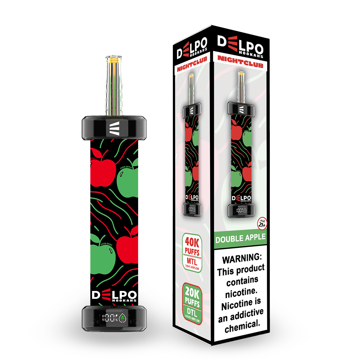 Delpo Hookahs 'Nightclub' 40K Puffs Double Apple Disposable E-Hookah www.delpohookahs.com