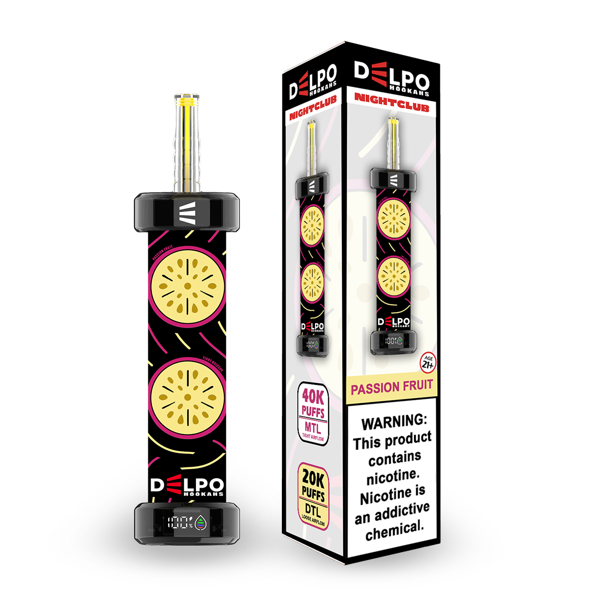 Delpo Hookahs 'Nightclub' 40K Puffs Passion Fruit Disposable E-Hookah www.delpohookahs.com
