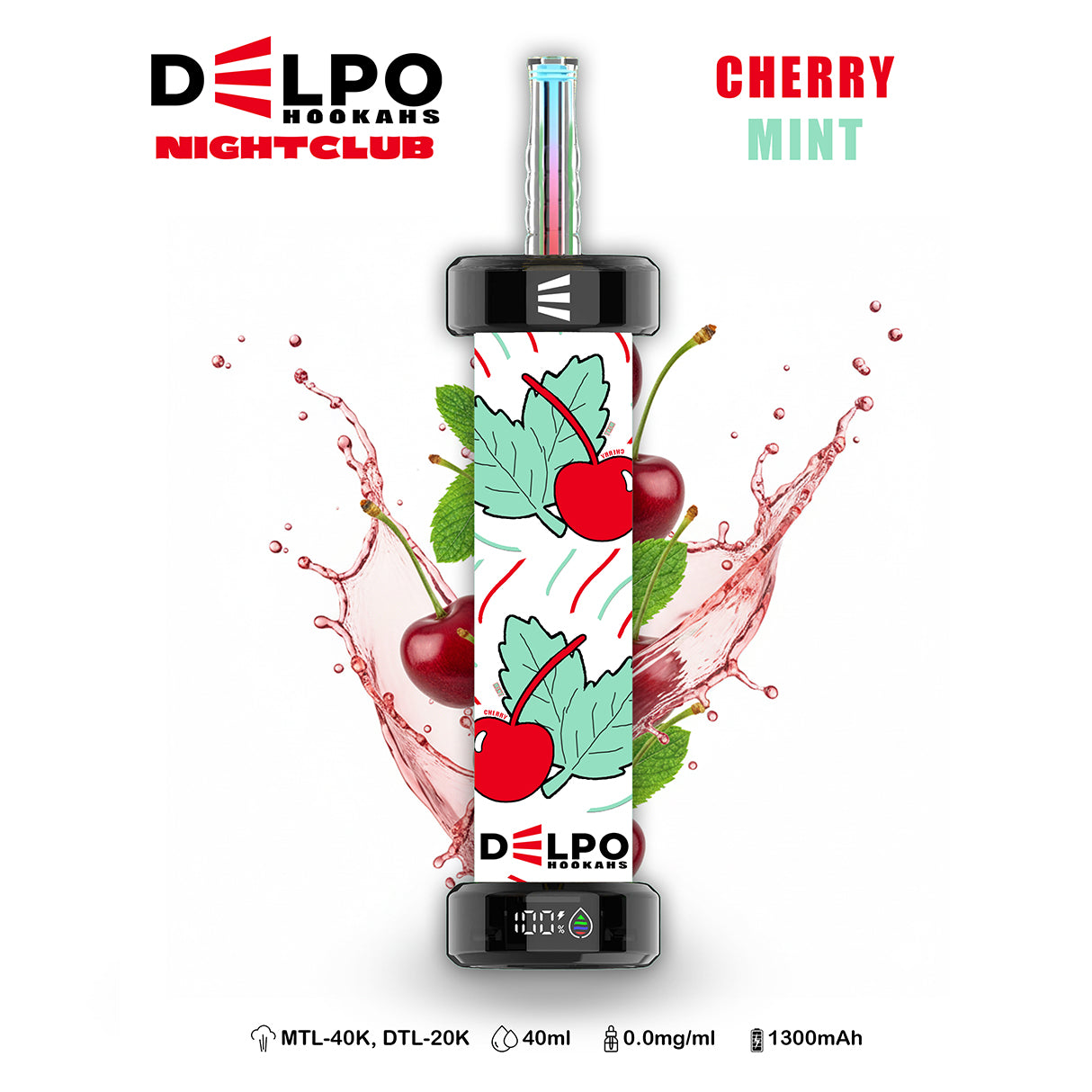 Delpo Hookahs 'Nightclub' 40K Puffs Nicotine-Free Cherry Mint Disposable E-Hookah www.delpohookahs.com