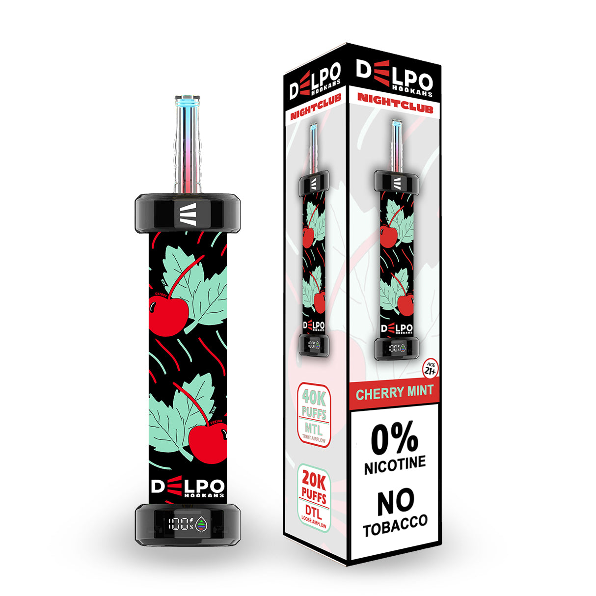 Delpo Hookahs Cherry Mint 'Nightclub' 40K Puffs Healthy Vaping Alternative Blakk Smoke No Nicotine No Tobacco Disposable E-Hookah www.delpohookahs.com