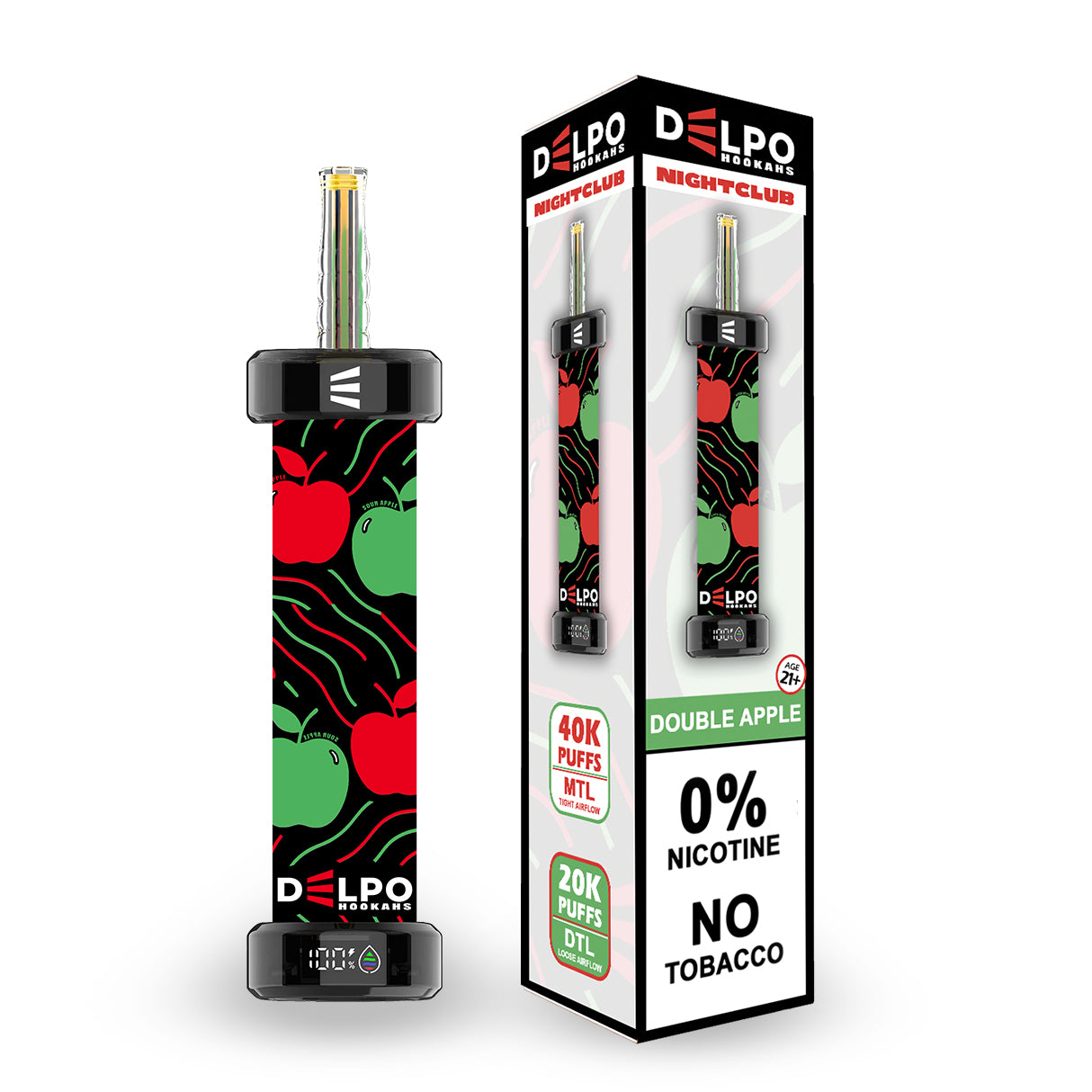 Delpo Hookahs Double Apple Shisha 'Nightclub' 40K Puffs Healthy Vaping Alternative Blakk Smoke No Nicotine No Tobacco Disposable E-Hookah www.delpohookahs.com