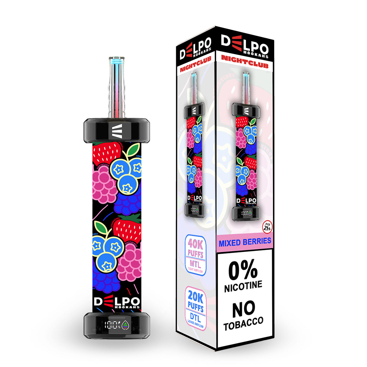Delpo Hookahs Mixed Berries 'Nightclub' 40K Puffs Healthy Vaping Alternative Blakk Smoke No Nicotine No Tobacco Disposable E-Hookah www.delpohookahs.com
