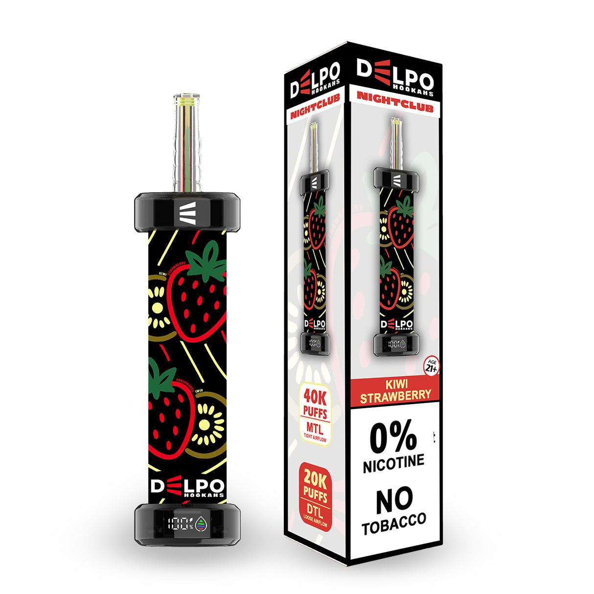 Delpo Hookahs Kiwi Strawberry 'Nightclub' 40K Puffs Healthy Vaping Alternative Blakk Smoke No Nicotine No Tobacco Disposable E-Hookah www.delpohookahs.com