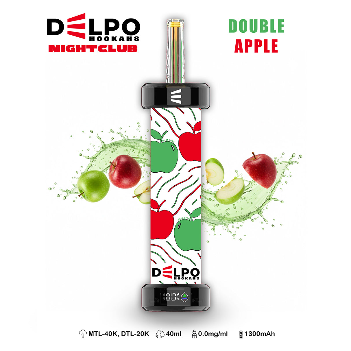Delpo Hookahs 'Nightclub' 40K Puffs Nicotine-Free Double Apple Shisha Disposable E-Hookah www.delpohookahs.com