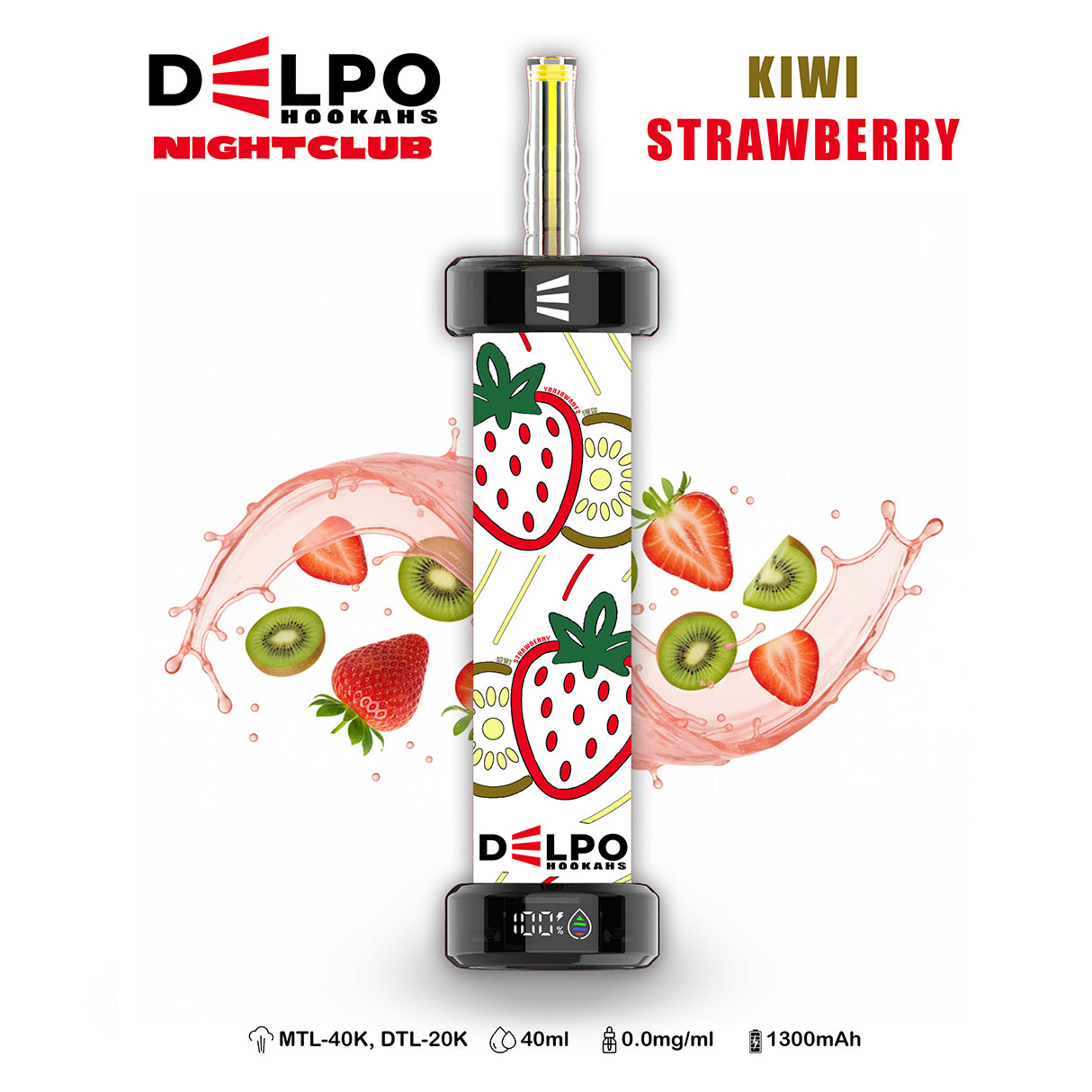 Delpo Hookahs 'Nightclub' 40K Puffs Nicotine-Free Kiwi Strawberry Disposable E-Hookah www.delpohookahs.com