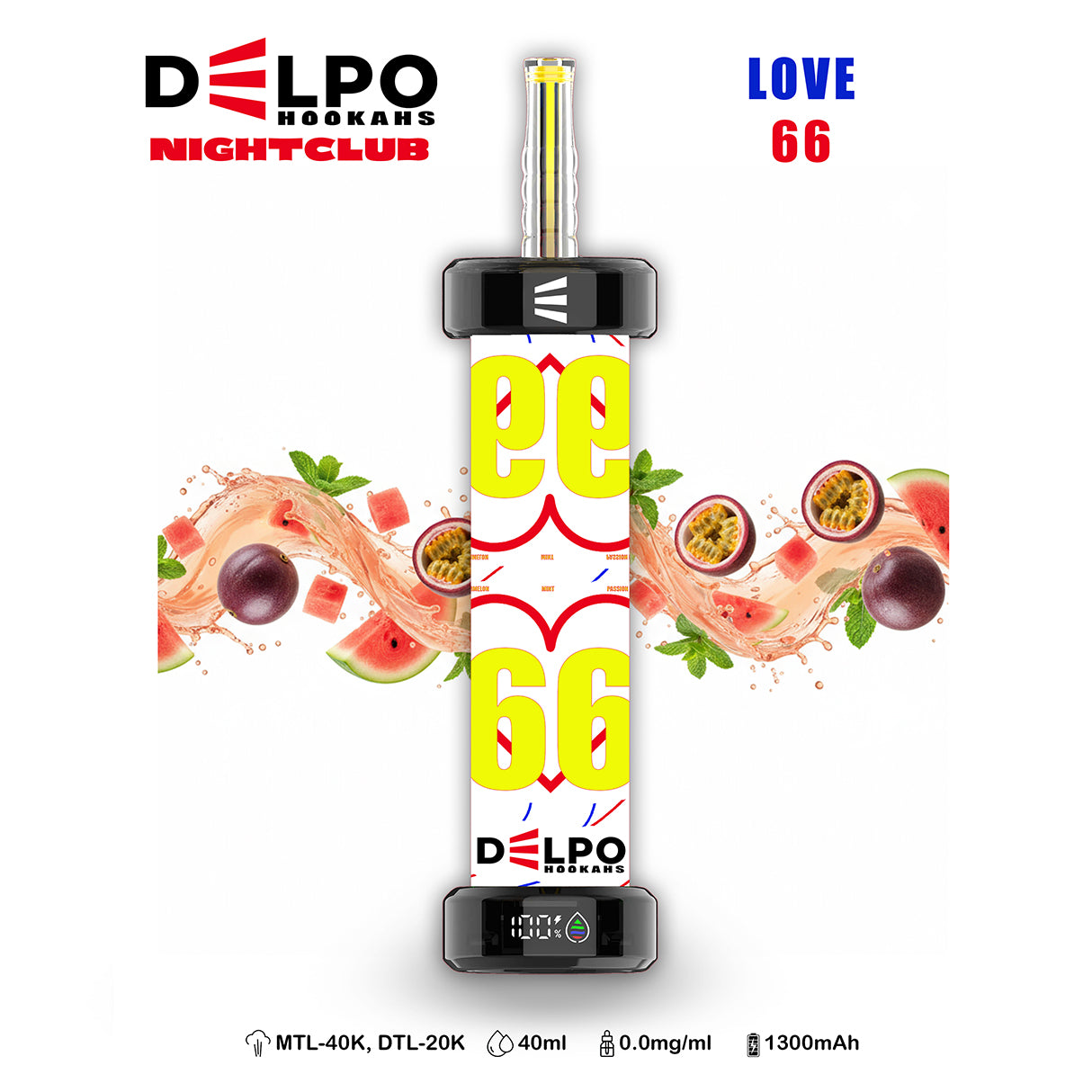 Delpo Hookahs 'Nightclub' 40K Puffs Nicotine-Free Love 66 Disposable E-Hookah www.delpohookahs.com